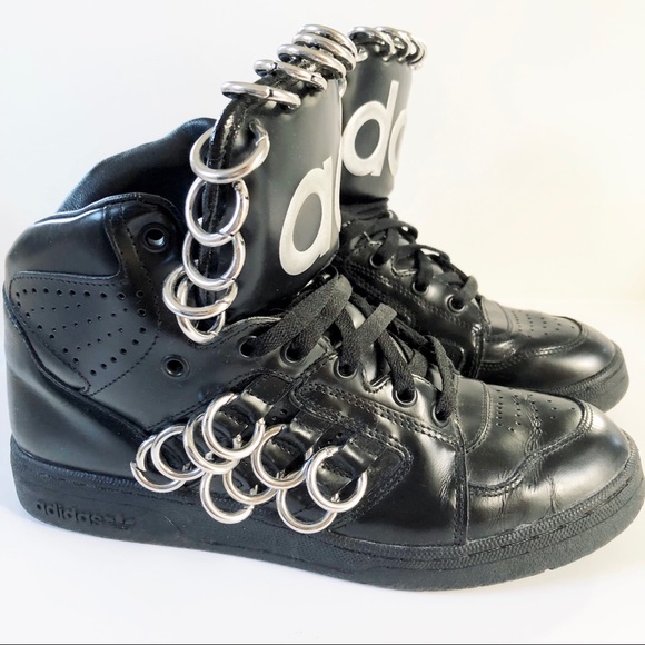 Adidas x Jeremy Scott Instinct Hi Ring Black Leather Sneakers - Picture 2 of 7
